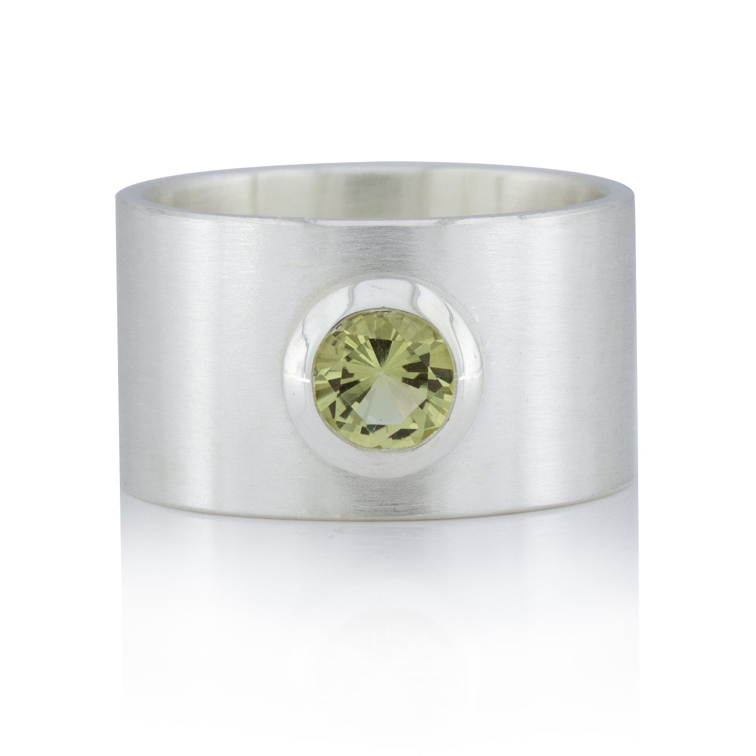 12 mm Silberring, strichmatt, Lemonquarz