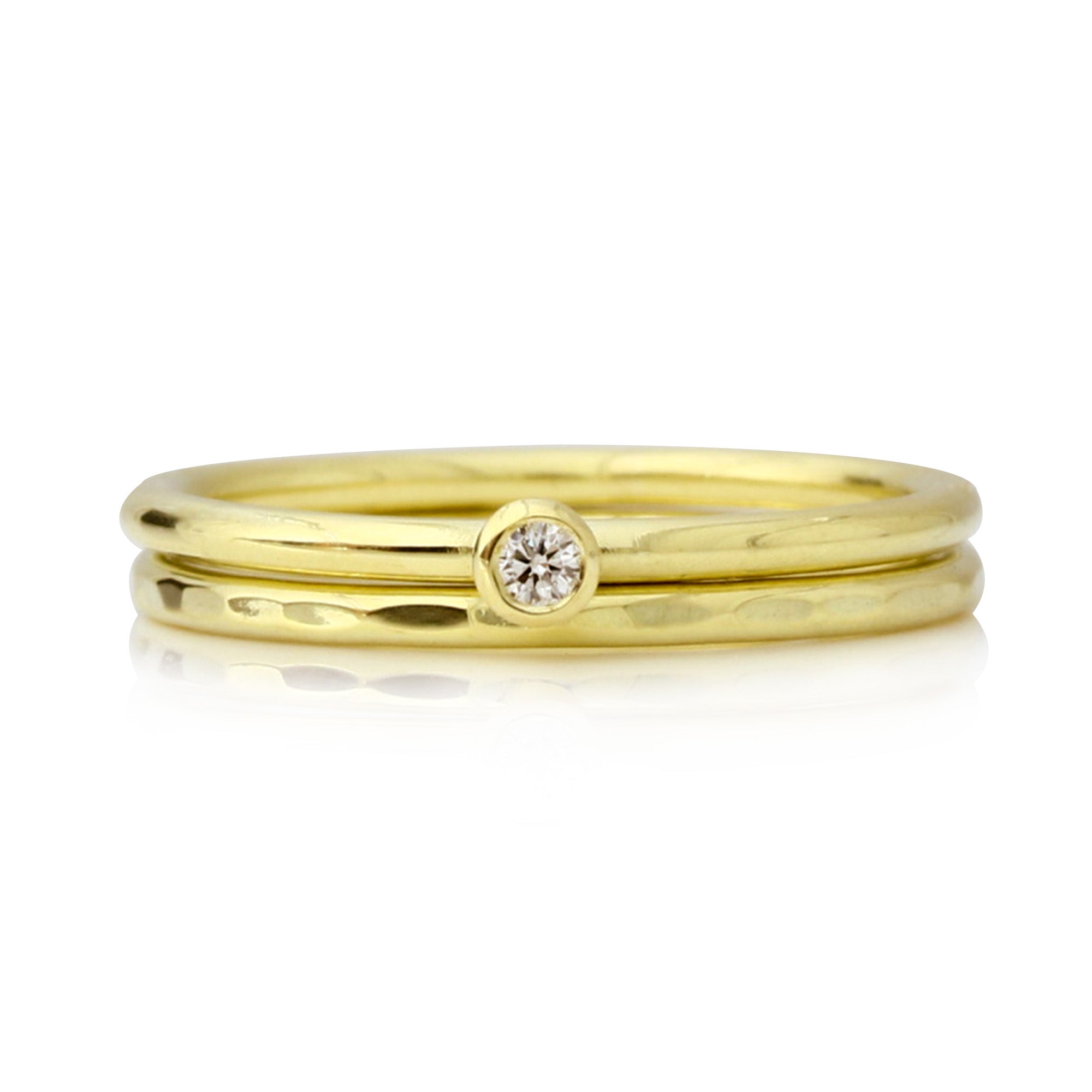 2 Goldringe im Set: Diamantring, geschmiedeter Ring