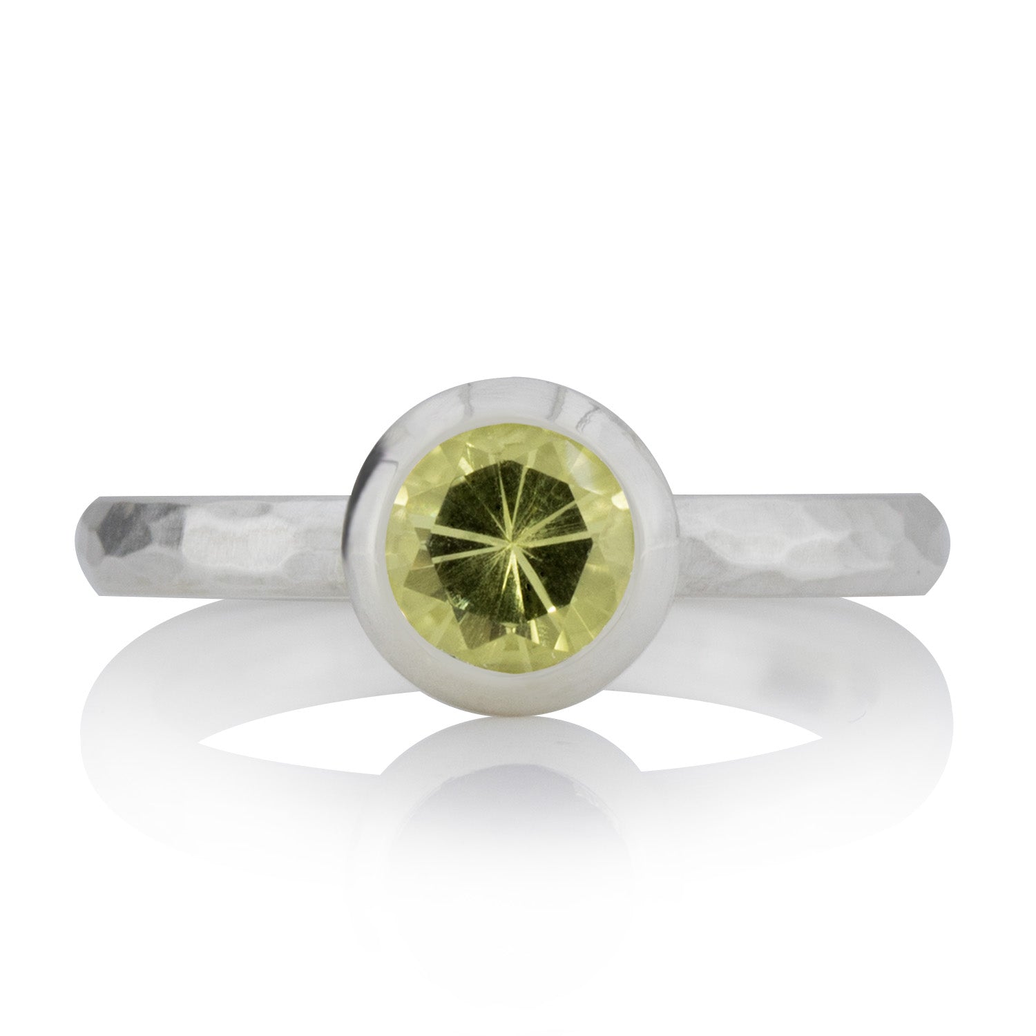 SALE - Geschmiedeter Silberring, Lemonquarz, 6 mm