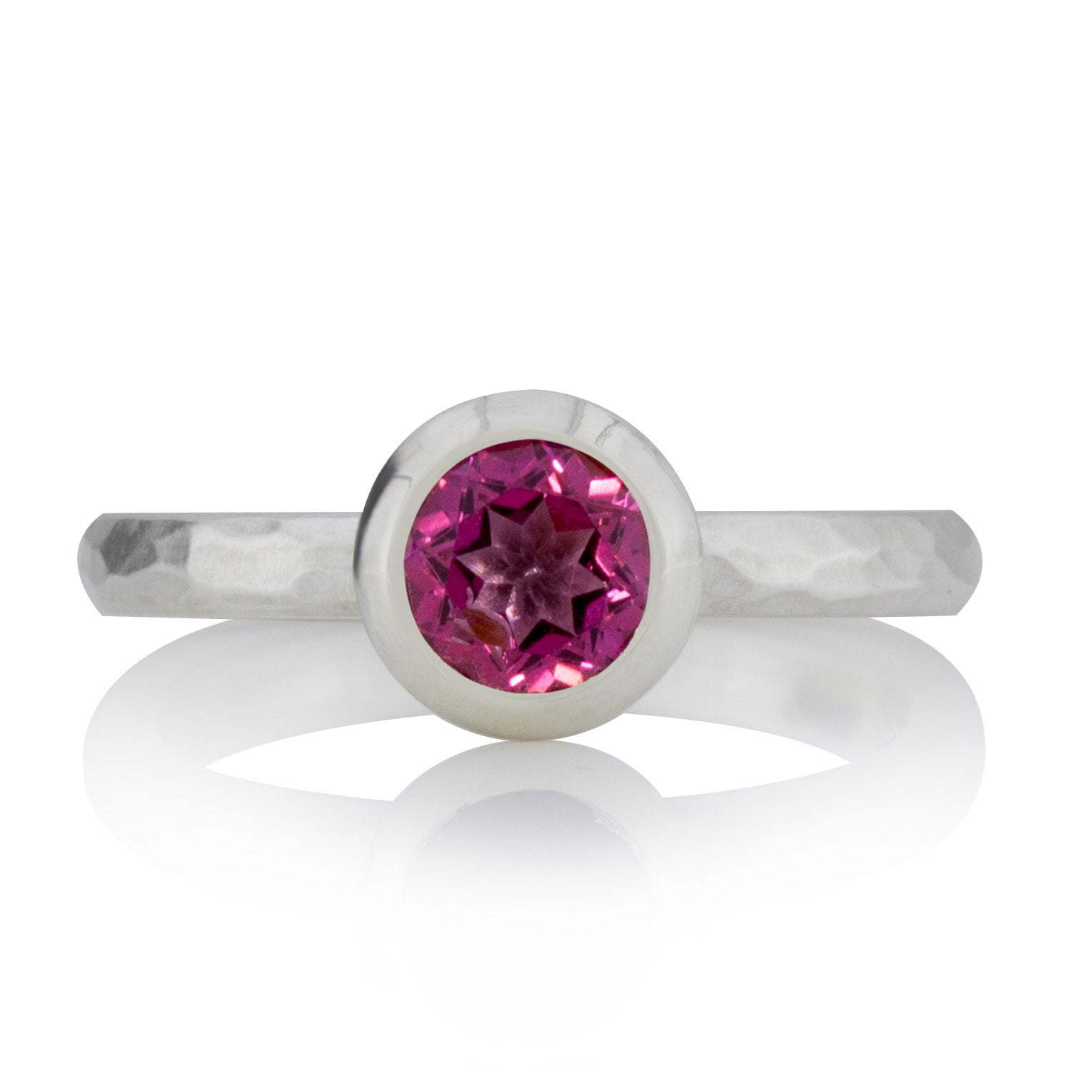 3 Silberring im Set: Geschmiedete Ringe mit Topas, pink, Kügelchenring