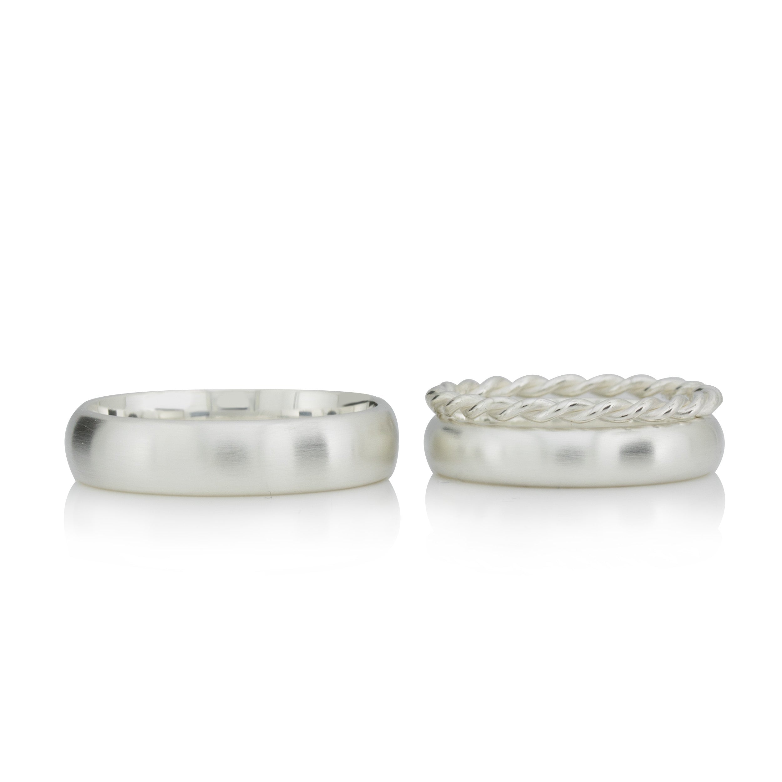 Trauringset in Silber mit Kordelring