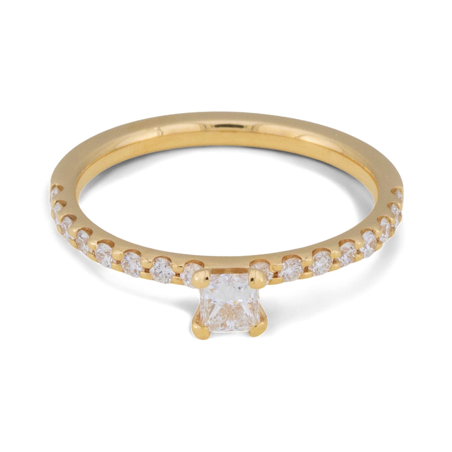 Verlobungsring in Roségold mit Princess Cut, seitl. Steinbesatz