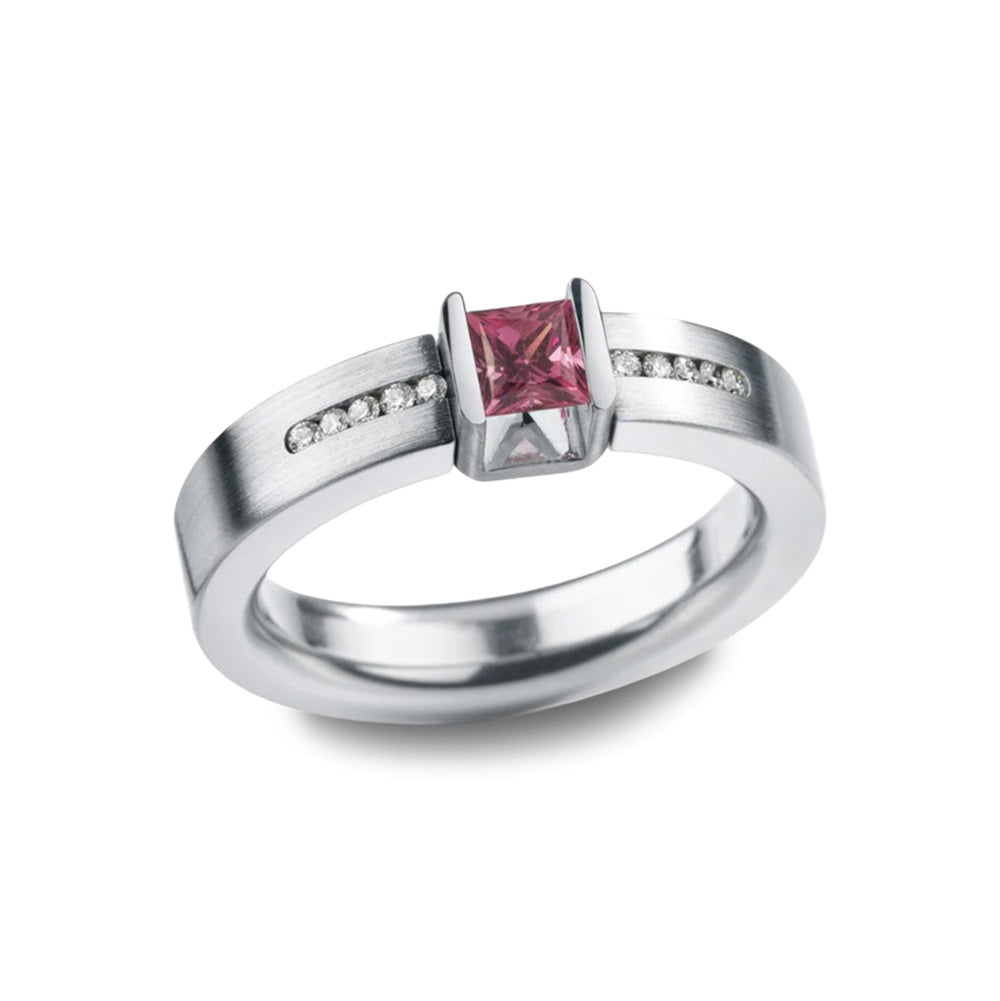 Edelsteinring CUBE4, Diamant, 10 Brillianten, Ringschiene 4,5 mm