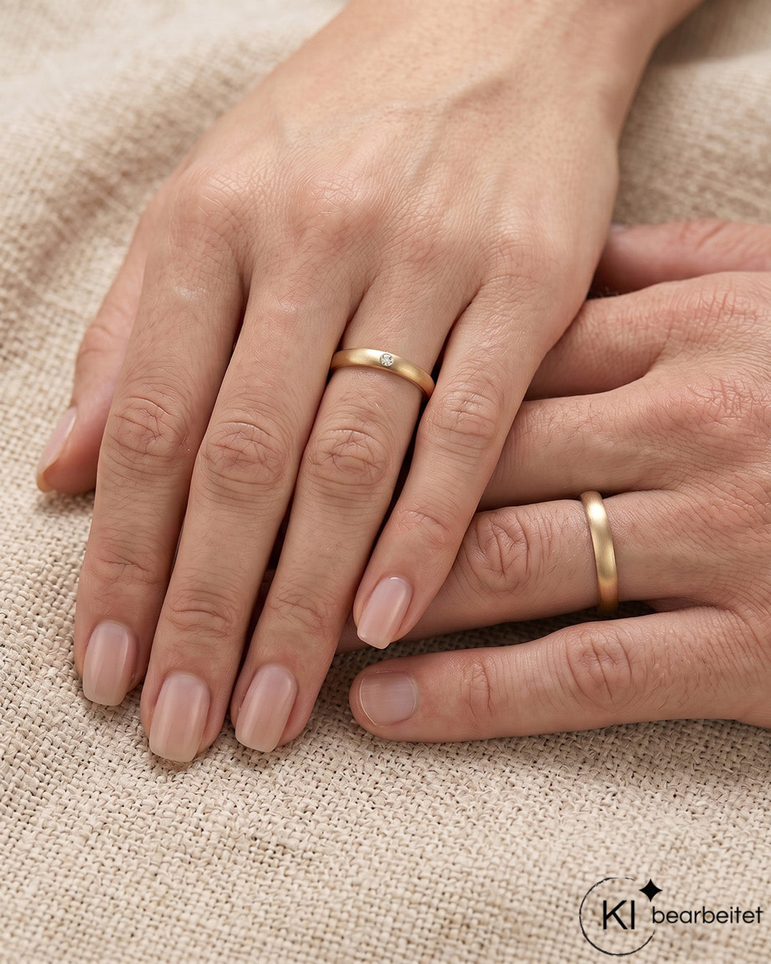 Schmale Trauringe, Gelbgold, Diamant