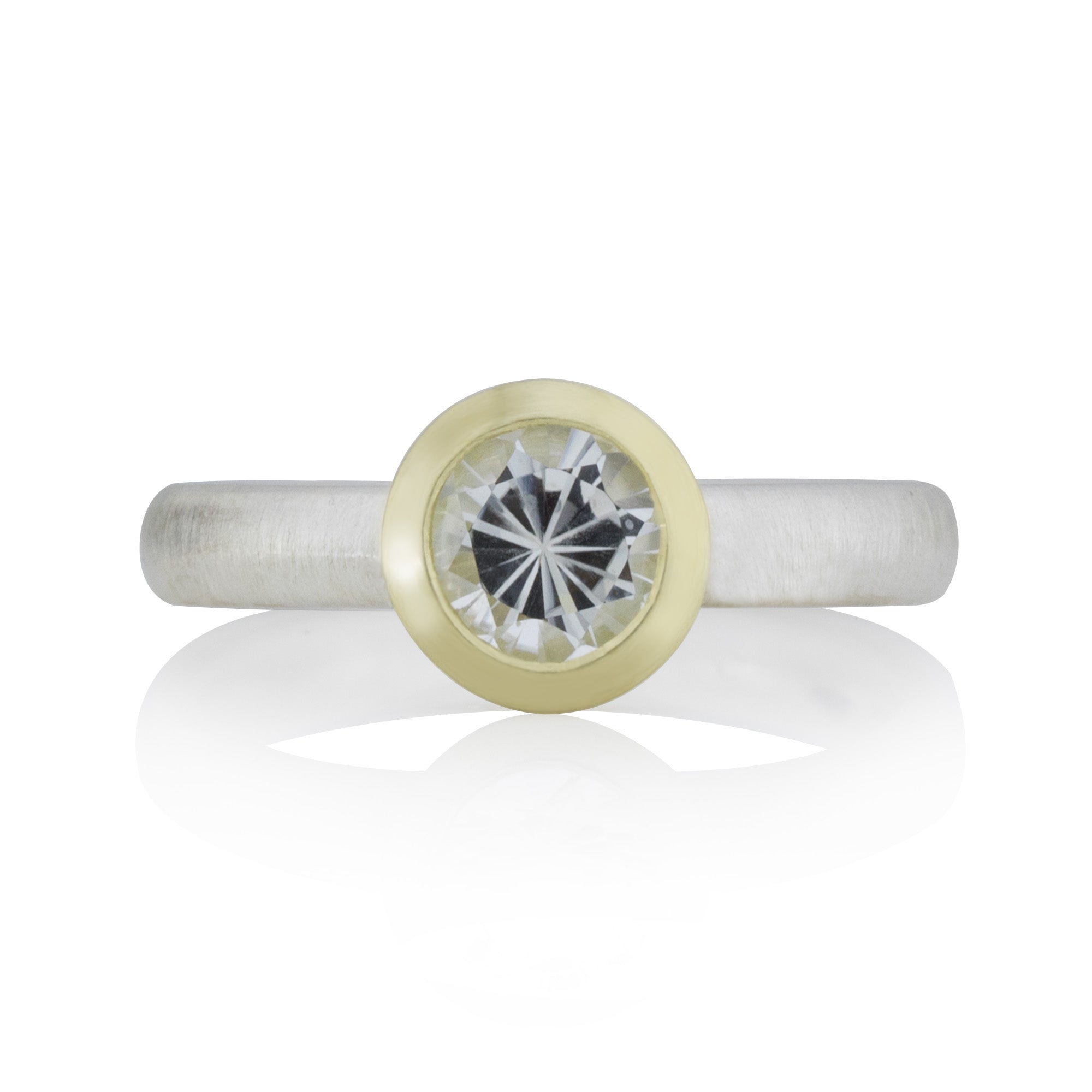 Silberring mit weißem Topas, Goldfassung