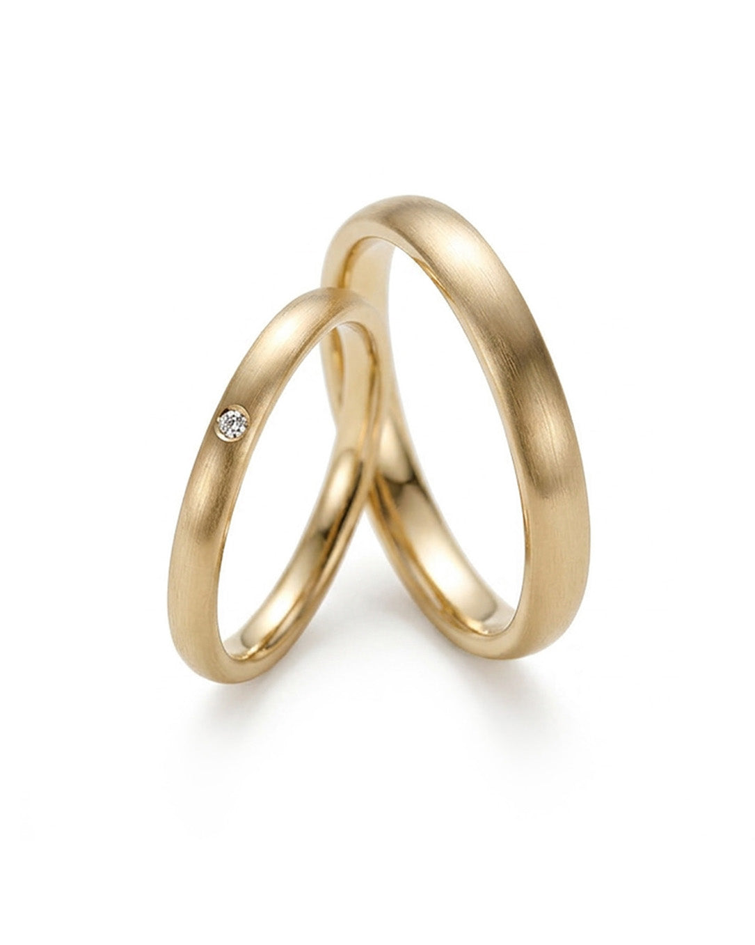 Schmale Trauringe, Gelbgold, Diamant