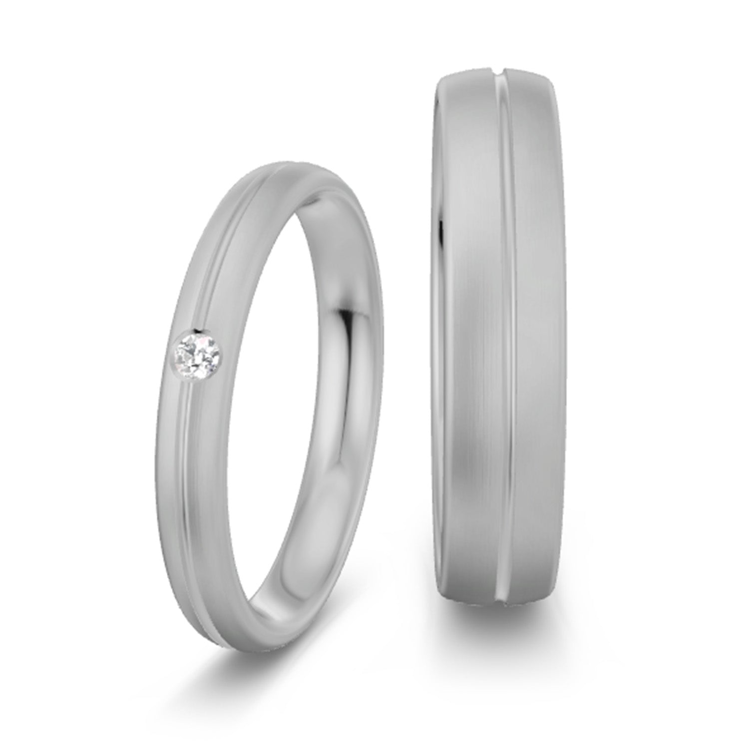 Eheirnge in Platin, mit mittlerer Fuge, Damenring mit Diamant_strichmatt-1