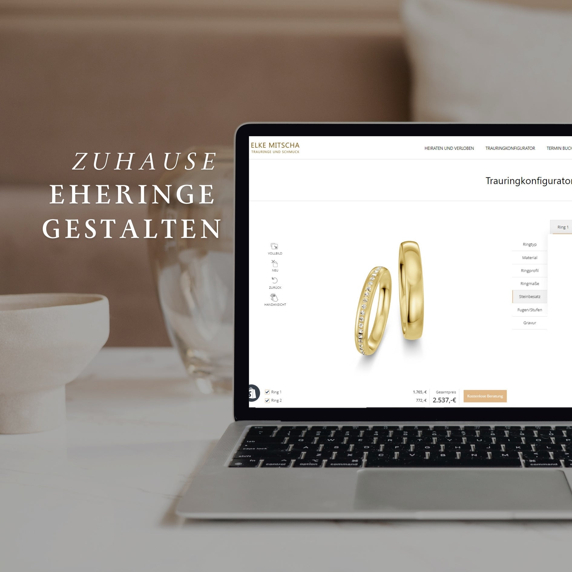 Eheringe Zuhause gestalten. Preisgünstige Trauringe im Saarland. Trauringberatung. Saarbrücken. Sankt Ingbert. Elke Mitscha Trauringe und Schmuck.