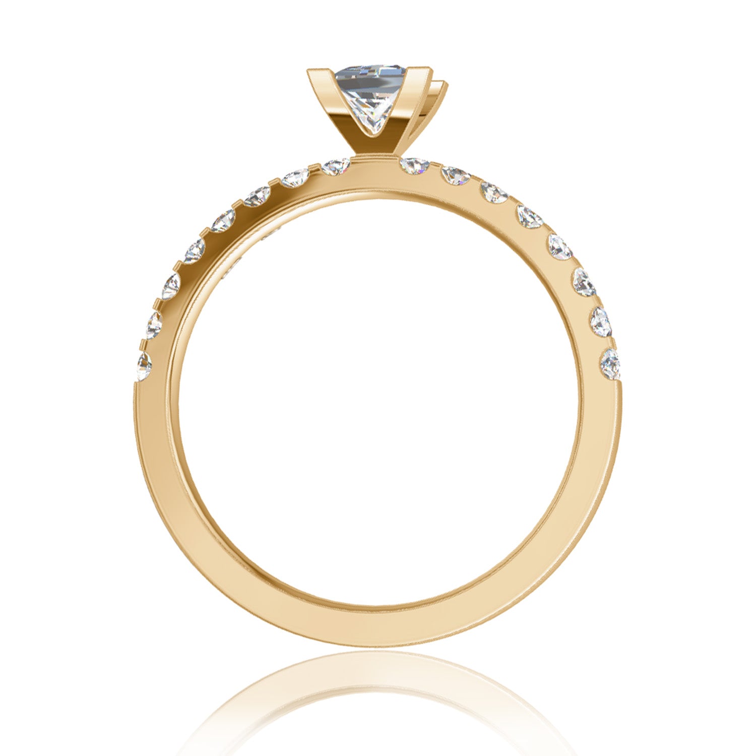 Verlobungsring in Roségold mit Princess Cut, seitl. Steinbesatz