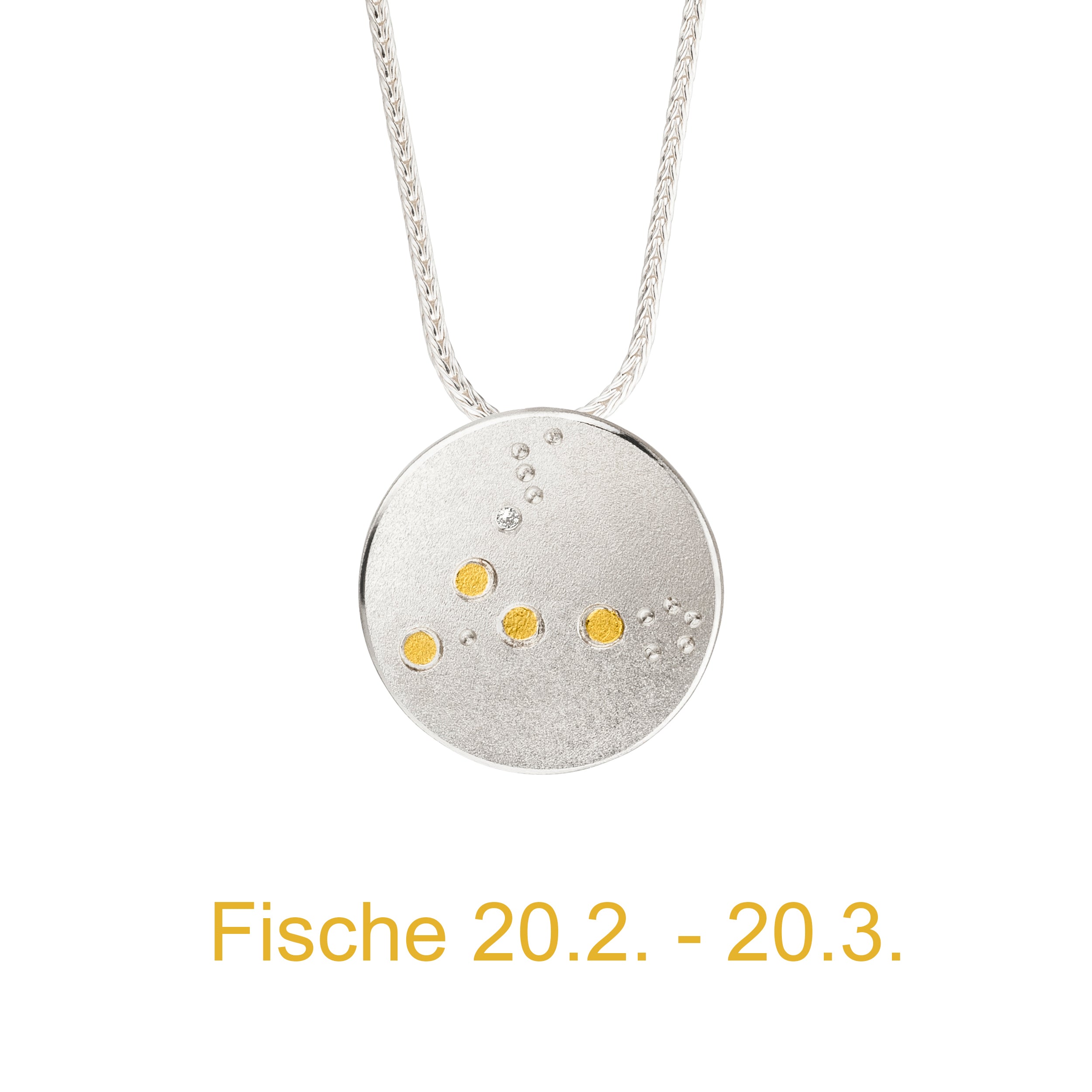 Kette mit Anhänger. Sternzeichen Fische von Manu in Silber mit Gold und Diamant. Sternbild, Sternenschmuck.