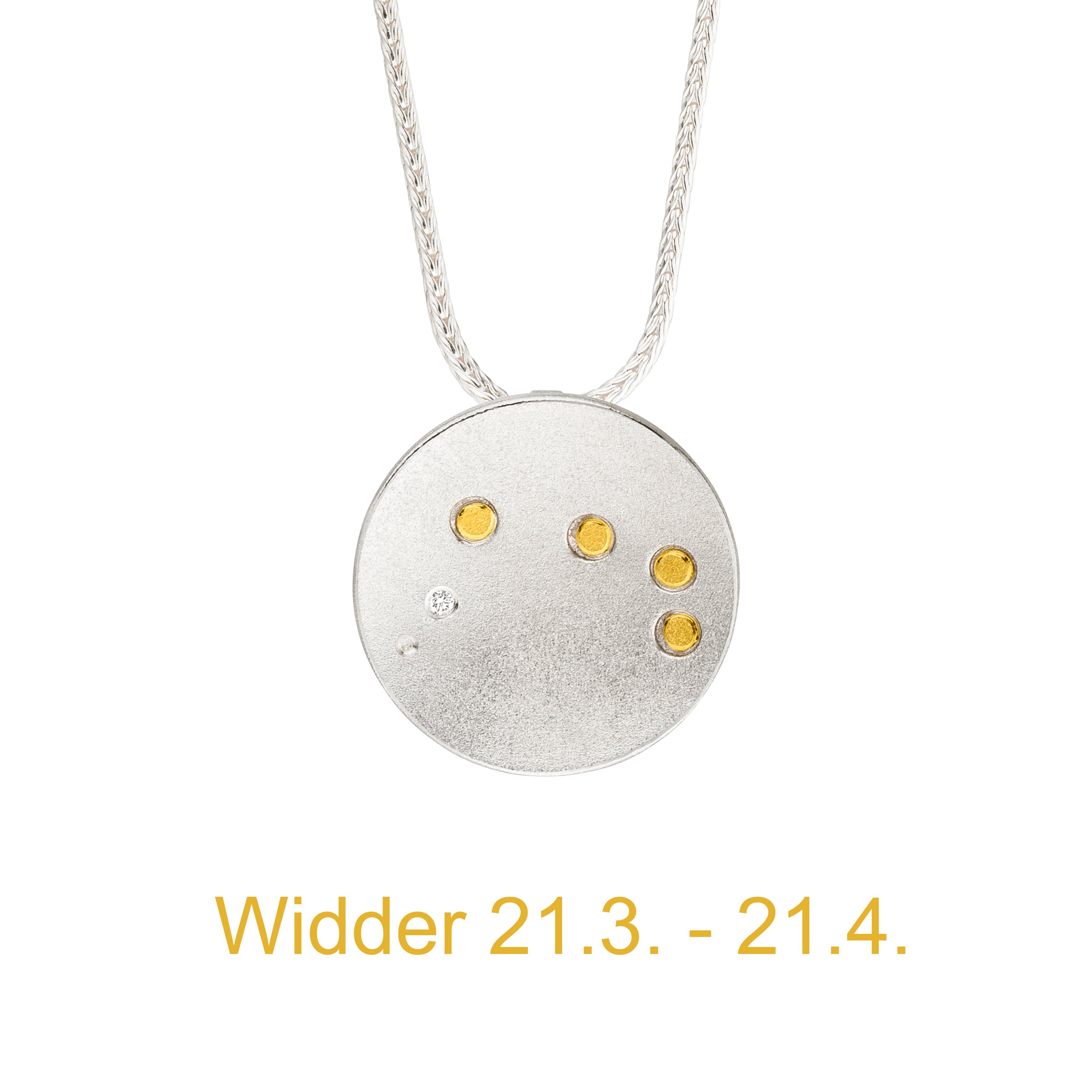 Kette mit Anhänger. Sternzeichen Widder von Manu in Silber mit Gold und Diamant. Sternbild, Sternenschmuck.