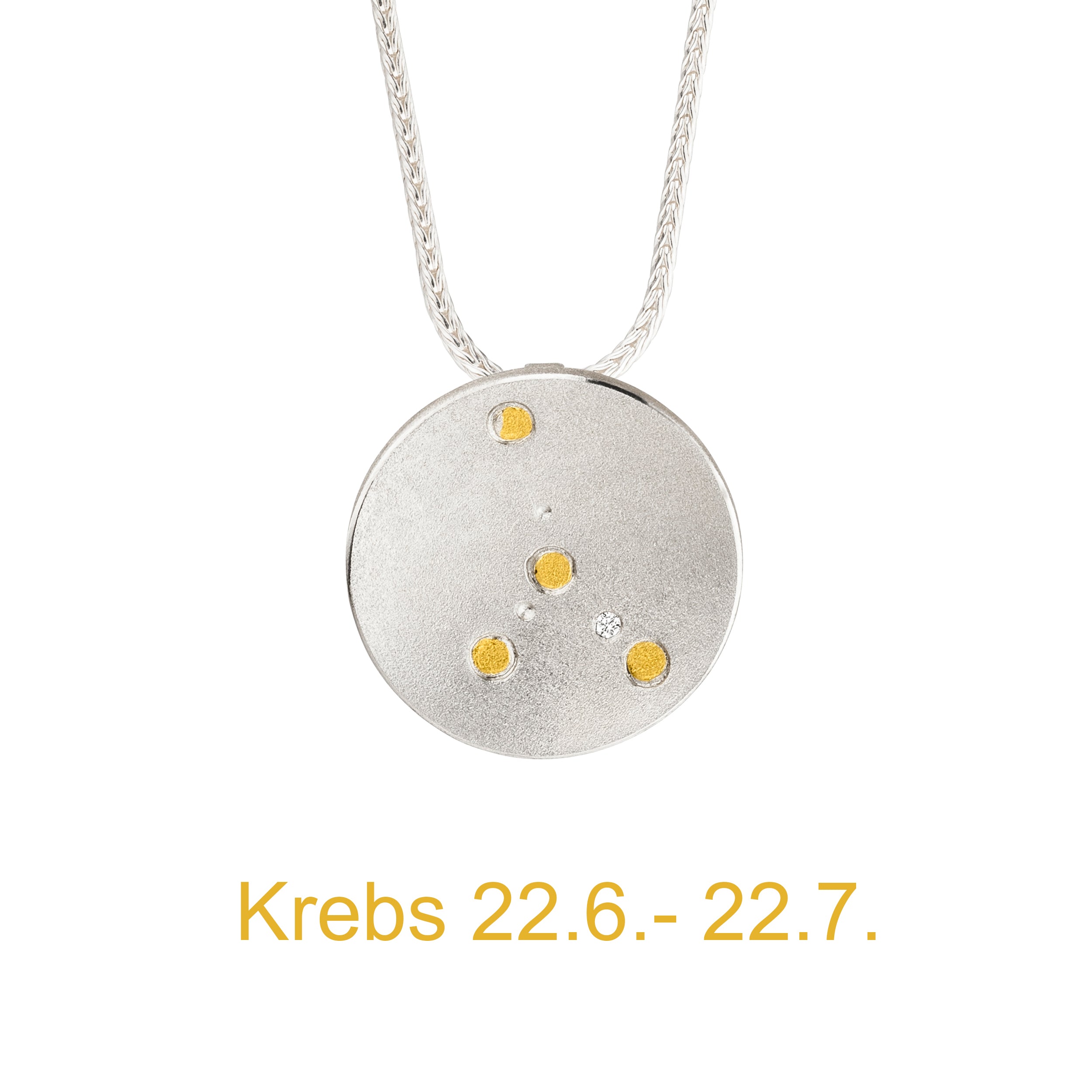 Kette mit Anhänger. Sternzeichen Krebs von Manu in Silber mit Gold und Diamant. Sternbild, Sternenschmuck.