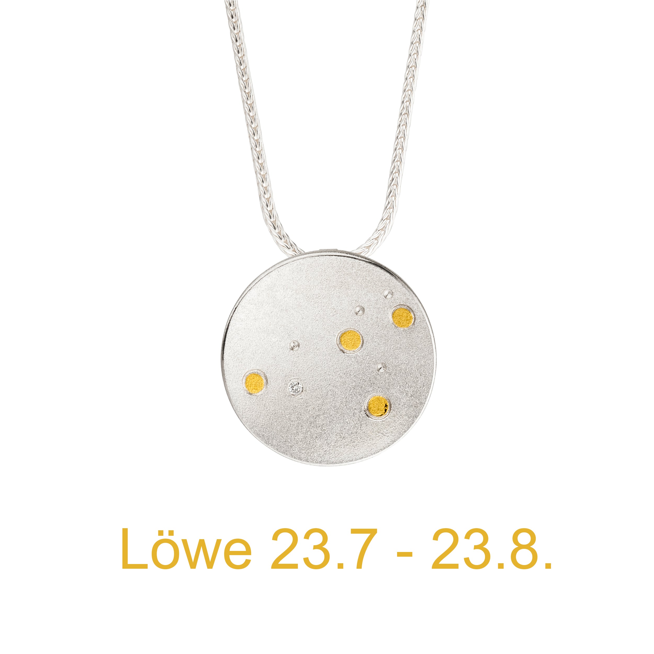 Kette mit Anhänger. Sternzeichen Löwe von Manu in Silber mit Gold und Diamant. Sternbild, Sternenschmuck.