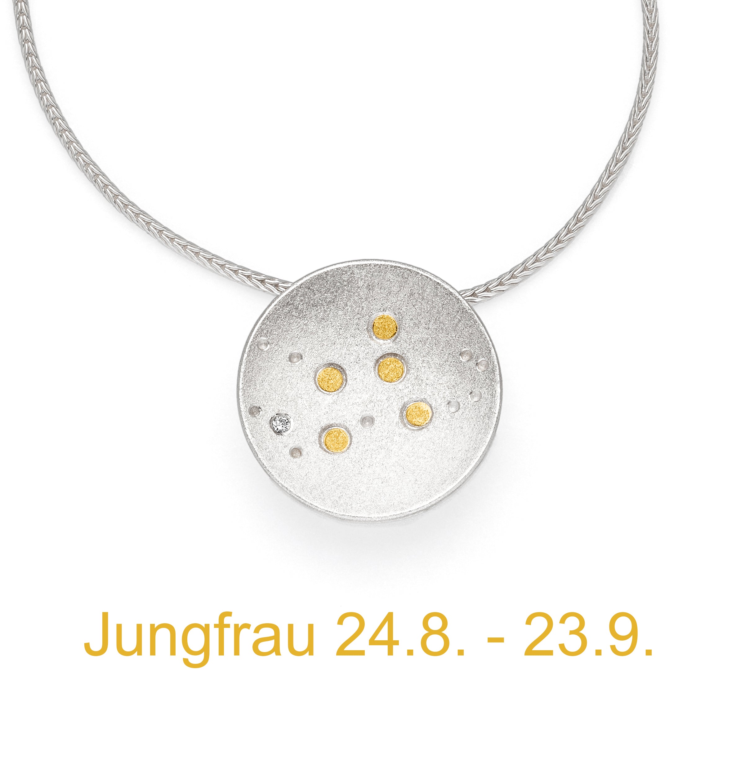 Kette mit Anhänger. Sternzeichen Jungfrau von Manu in Silber mit Gold und Diamant. Sternbild, Sternenschmuck.