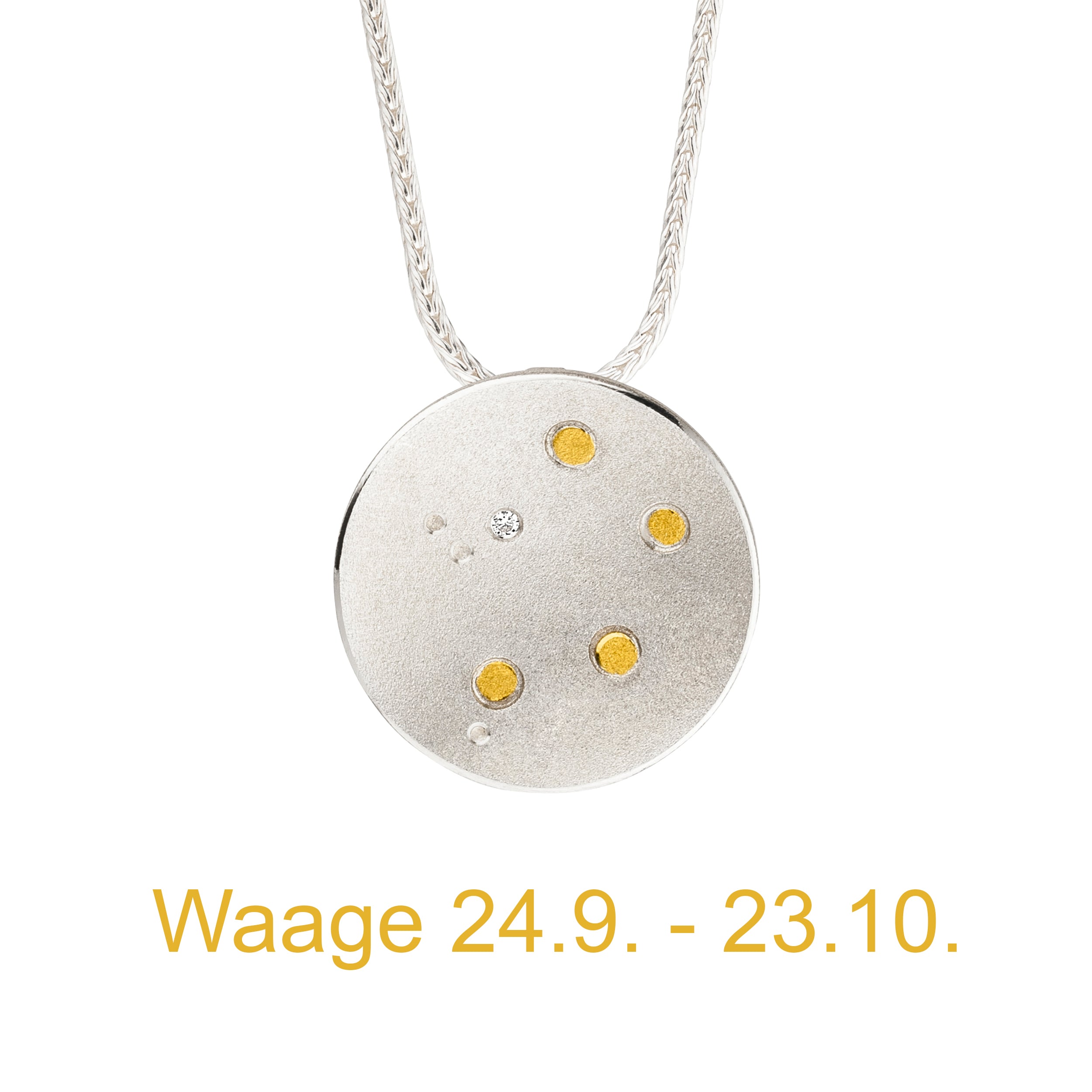 Kette mit Anhänger. Sternzeichen Waage von Manu in Silber mit Gold und Diamant. Sternbild, Sternenschmuck.
