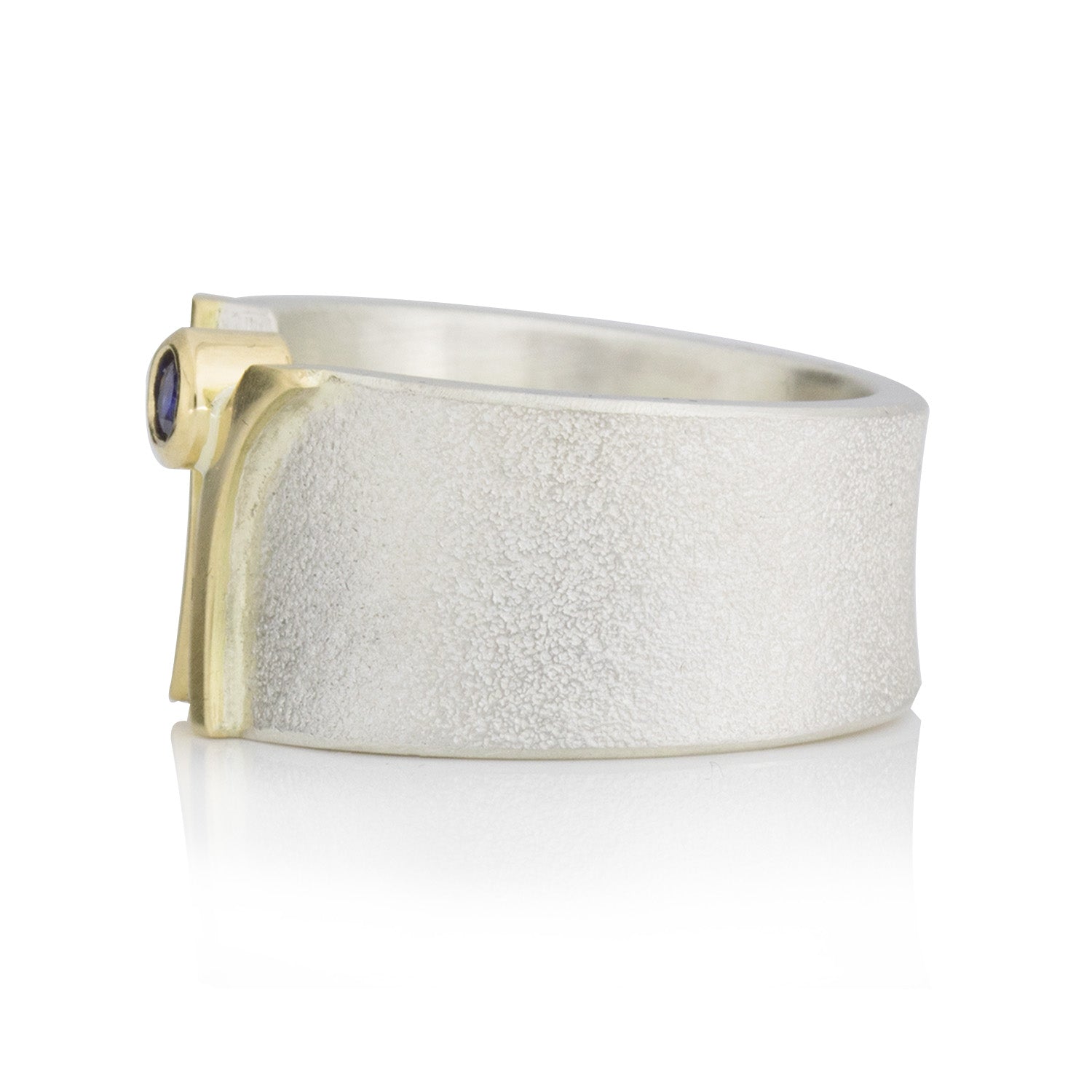 Gr. 55 - Silberring mit Goldakzenten, Saphir