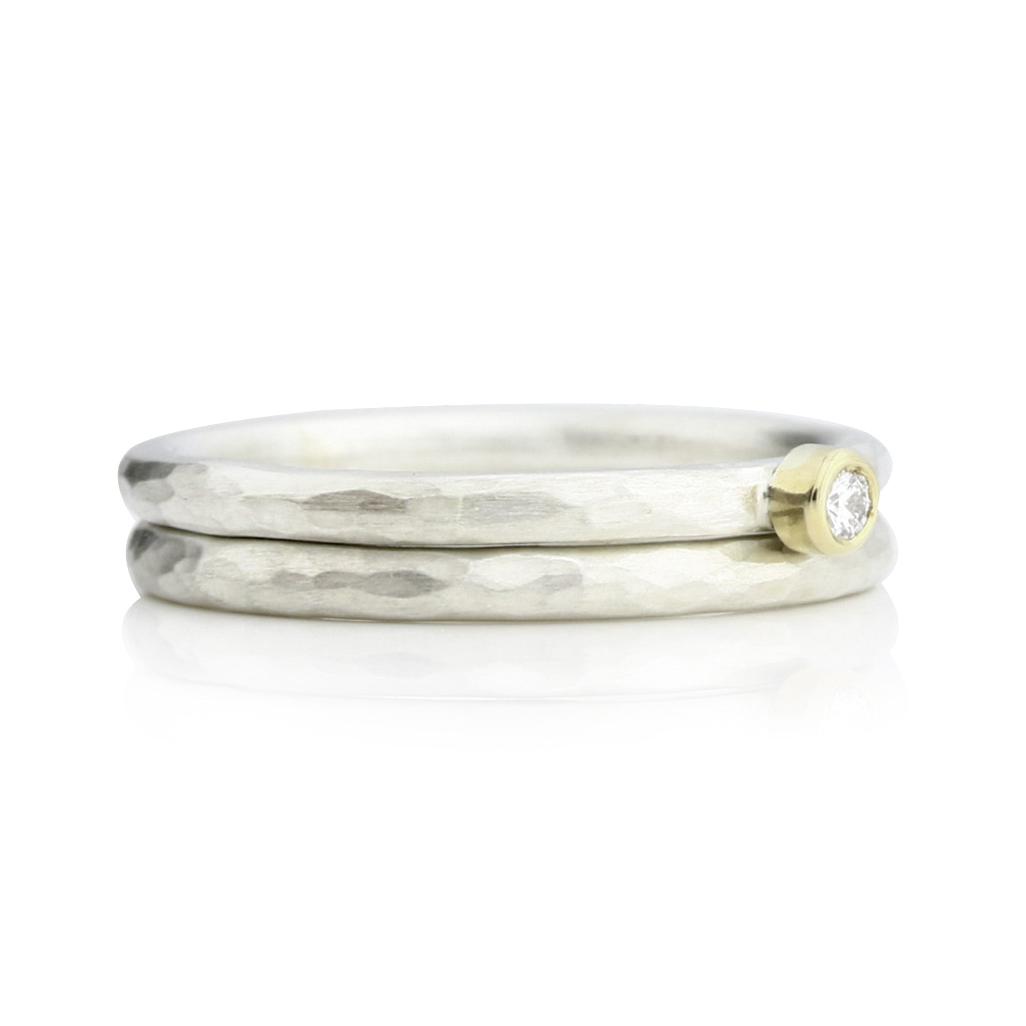 2 Silberringe im Set: Diamantring und geschmiedeter Ring
