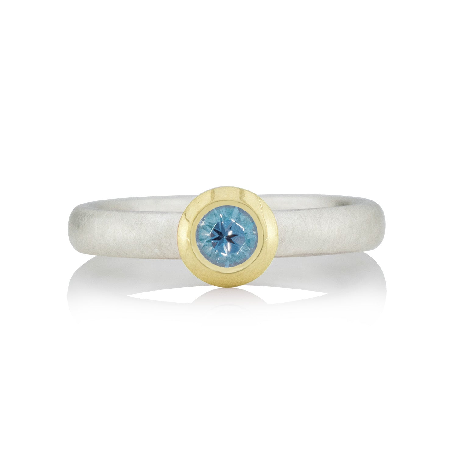 Silberring, ovale Ringschiene, Topas, Goldfassung