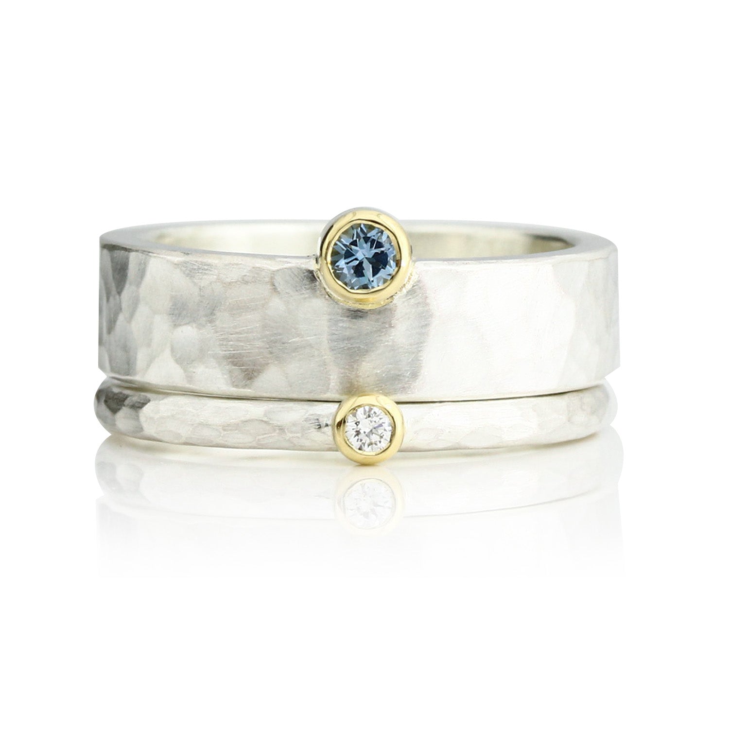 2 Silberringe im Set: Aquamarin und Diamantring