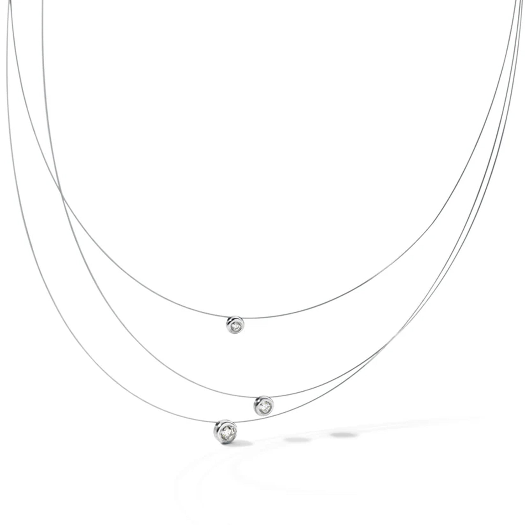 Diamantcollier mit 3 Brillanten TW VS (total 0,19 ct) im Verlauf, Edelstahlseil