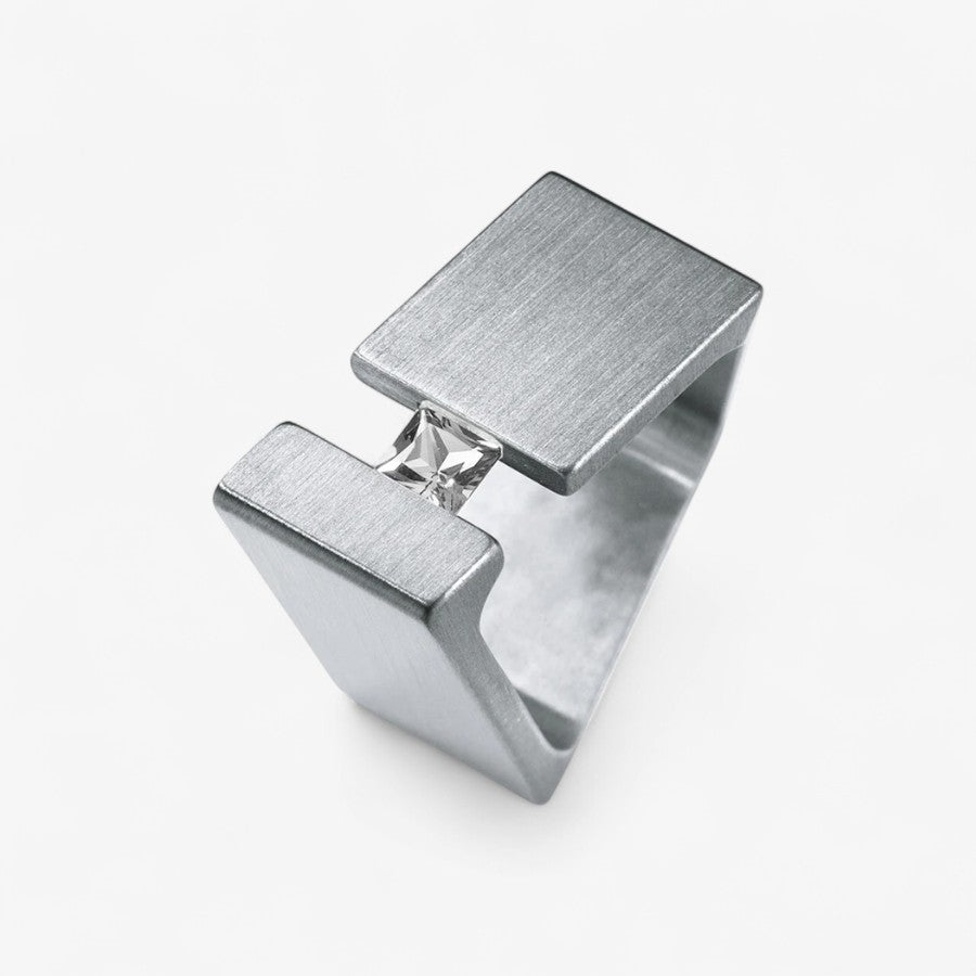 Edelsteinring, RHOMBOID, Ringbreite 11 mm, Edelstahl, weißer Topas