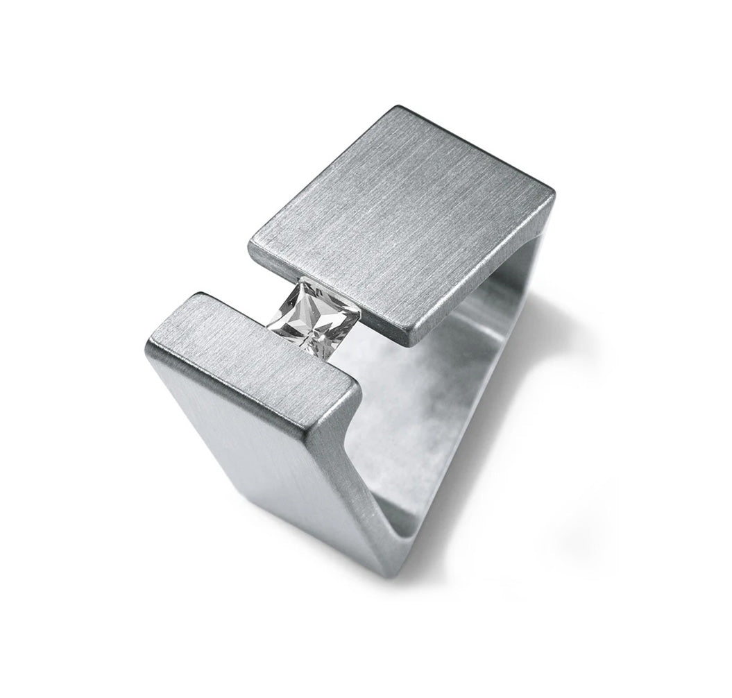 Edelsteinring, RHOMBOID, Ringbreite 11 mm, Edelstahl, weißer Topas