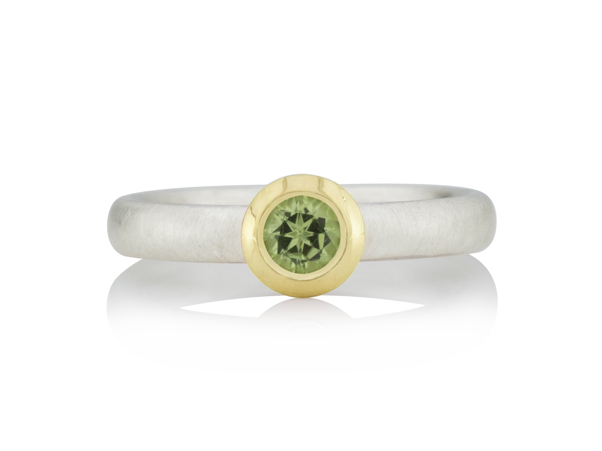 3 Silberinge im Set: Diamantring, glatter Goldring, Peridotring
